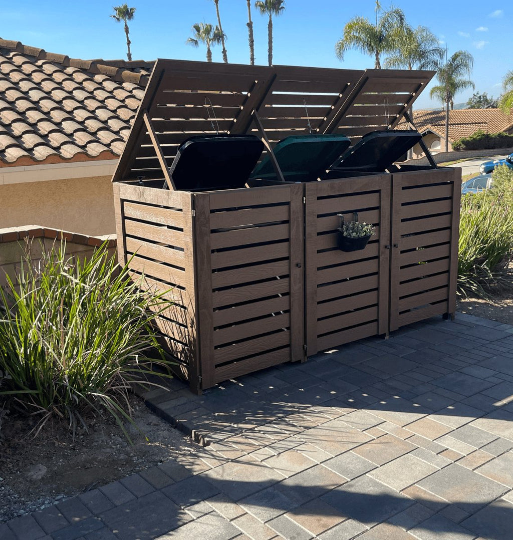 Outdoor Trash Can Enclosure – Weatherproof Garbage Bin Storage Shed, Fits 96 Gallon Bins, PVC & Composite Panels
